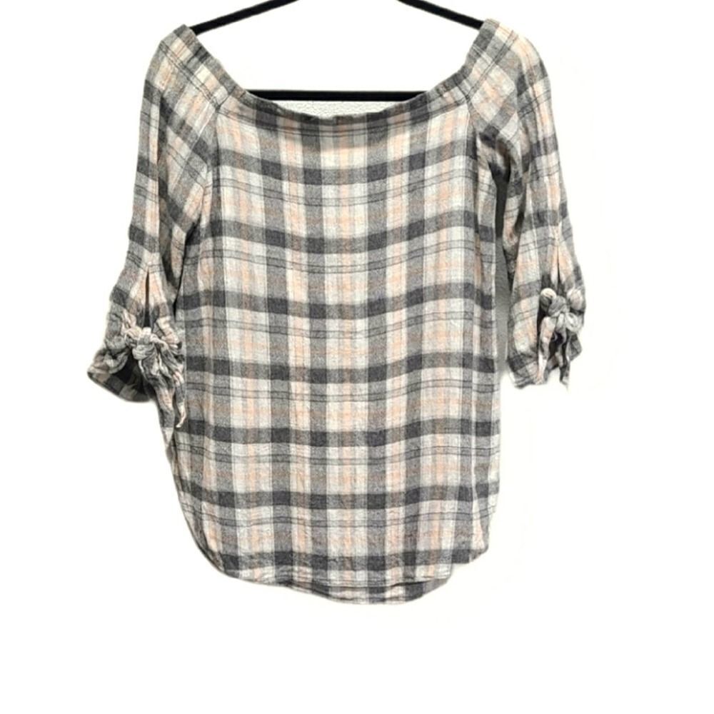Club Monaco Plaid Off Shoulder Wool Blend Blouse Size 2